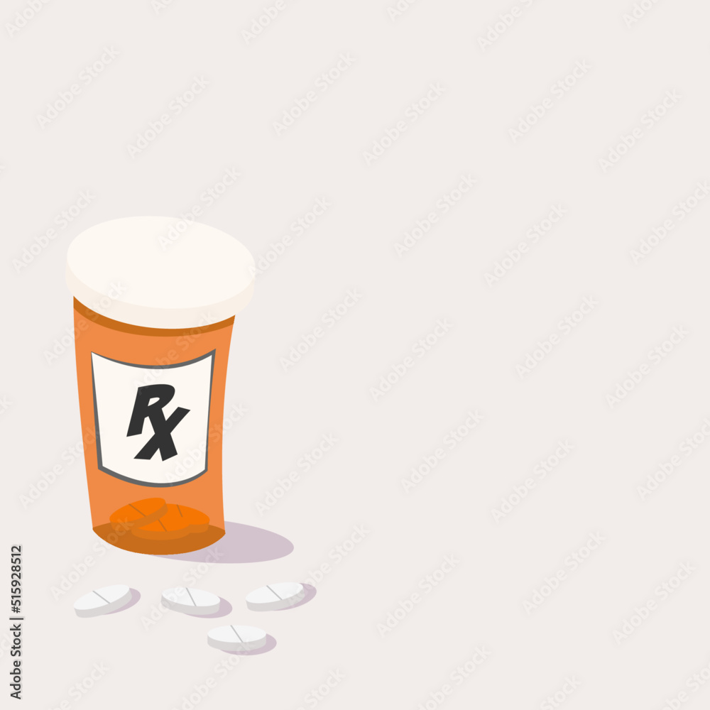 Vector illustration of a medication prescription bottle and pills Vector illustration of a medication prescription bottle and pills
