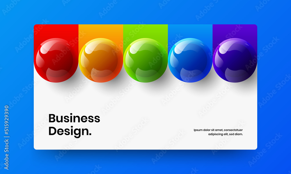 Premium realistic balls postcard layout. Isolated company brochure vector design template.