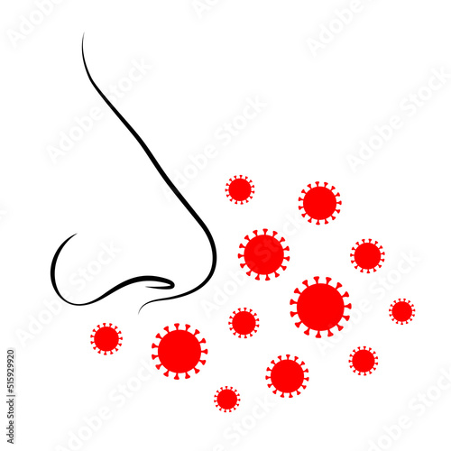 Outlines of person's nose and plenty of viruses around it