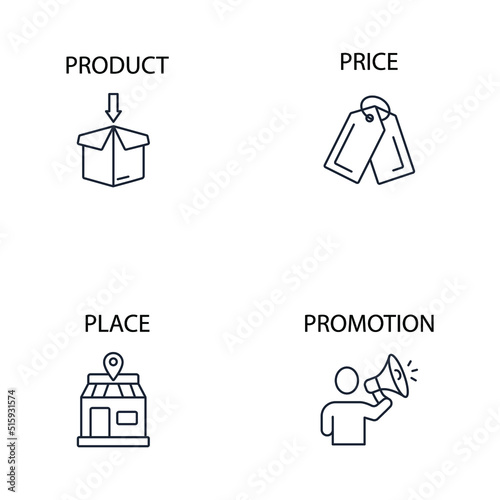 4P marketing mix model icons set . 4P marketing mix model pack symbol vector elements for infographic web
