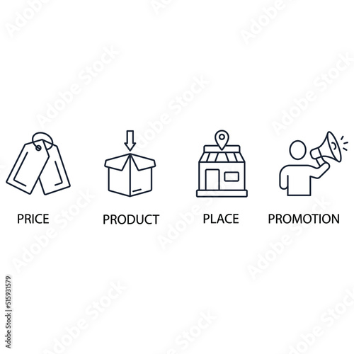 4P marketing mix model icons set . 4P marketing mix model pack symbol vector elements for infographic web