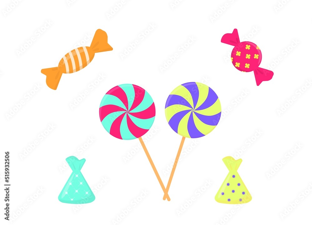 Sweet candies flat icons set in Isolated. vector illustration Sweet candies flat icons set in Isolated. vector illustration