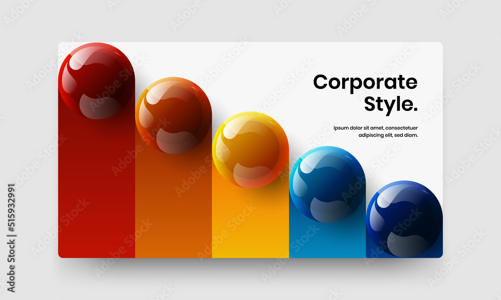 Fresh realistic spheres website concept. Unique company brochure design vector layout.