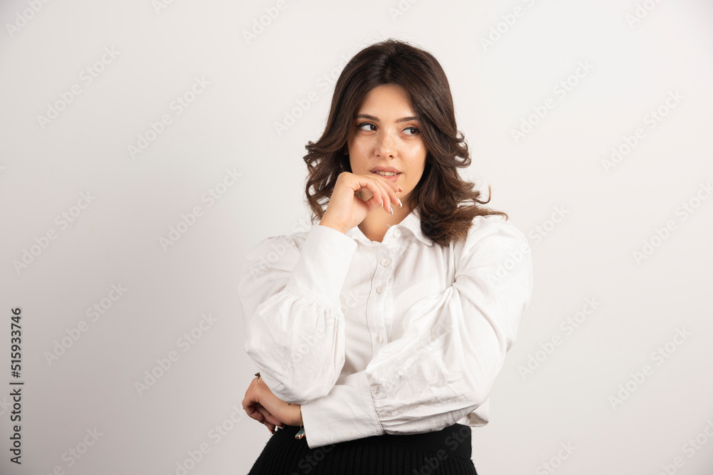 Portrait of young woman on white background Portrait of young woman on white background