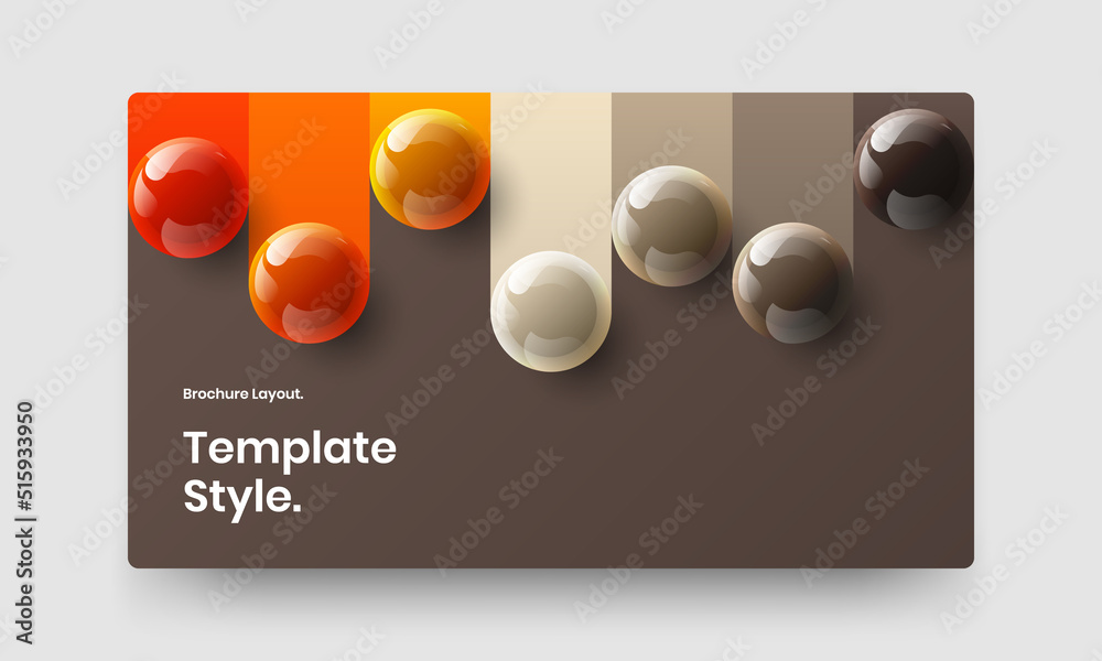 Minimalistic company cover design vector concept. Bright 3D spheres postcard template.