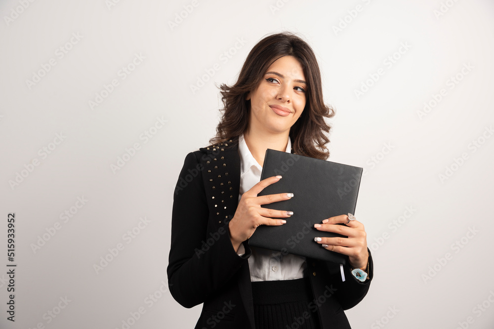 Female teacher smiling on white background Female teacher smiling on white background
