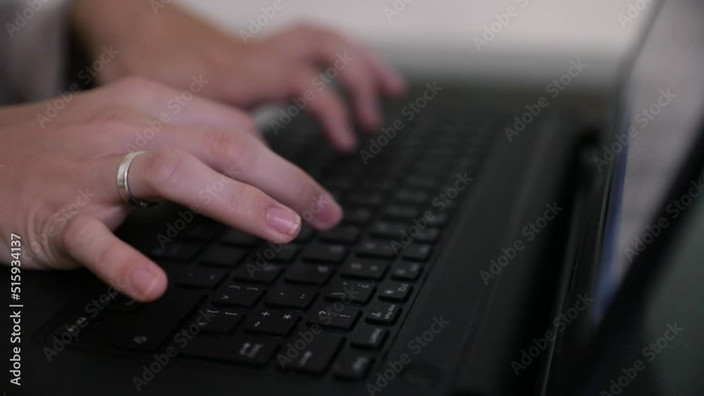 Working with the pc. closeup view of caucasian female hands typewriting with the laptop keyboard.
Working with the pc. closeup view of caucasian female hands typewriting with the laptop keyboard.