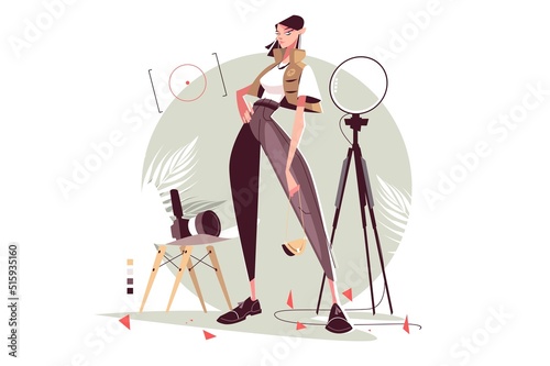 Well dressed girl model posing in studio