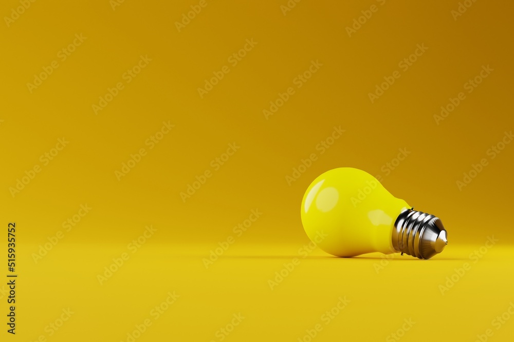 Yellow light bulb over a yellow background. The concept of electricity, light, dealing with the dark. Idea and concept. 3d render, 3d illustrator Yellow light bulb over a yellow background. The concept of electricity, light, dealing with the dark. Idea and concept. 3d render, 3d illustrator