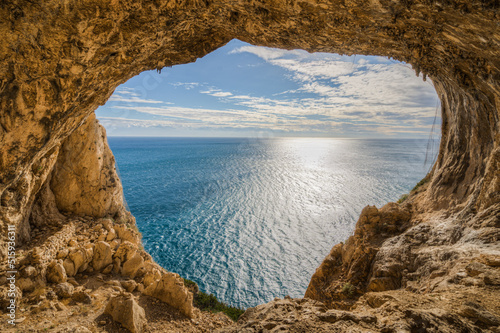 Scenic view of Grotta dei Falsari or Forgers cave near Noli, Liguria, Italy photo