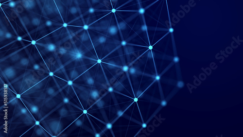 Digital blockchain concept. Data storage in separate cells. Abstract background with dots and connection lines. 3D .