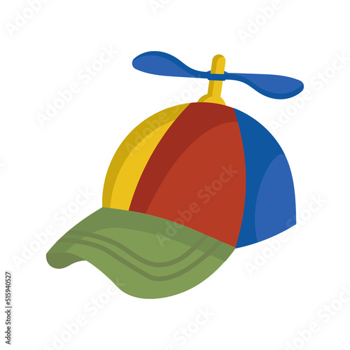 Propeller child hat illustration icon. Cap funny vector symbol and fashion clothing beanie sign. Head helicopter style and fun element kid clothes drawing. Humor cartoon wear and nerd costume