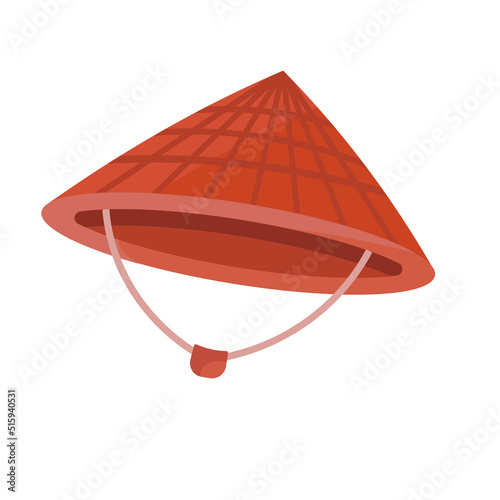 Conical Asian hat vector traditional chinese illustration. Straw head person asia icon and isolated white. Cartoon tradition symbol fashion east and japanese farmer. Vietnamese clothing and headwear
