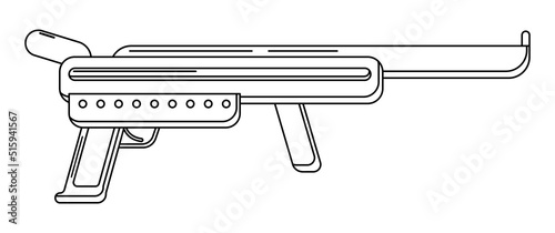 Vector linenear blaster on white. Isolated outline toy gun for coloring page. Futuristic weapon design