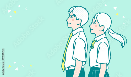 夏服を着た男女の学生のシンプルなベクターイラスト素材