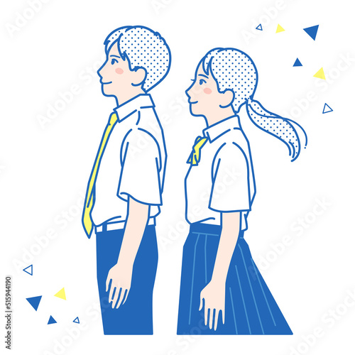 夏服を着た男女の学生のシンプルなベクターイラスト素材