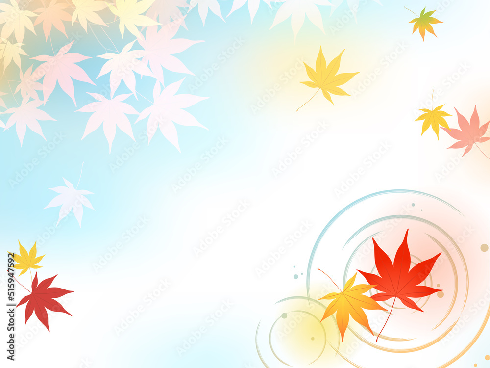 紅葉の落ち葉と水の波紋のイメージ_フレーム背景_ベクターイラスト 紅葉の落ち葉と水の波紋のイメージ_フレーム背景_ベクターイラスト