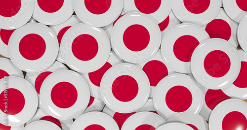 3D rendering of Japan flag pins on a wooden table for politics, support and nationalism