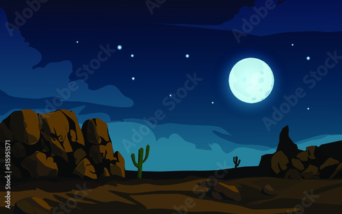 night landscape with moon and rocks in desert