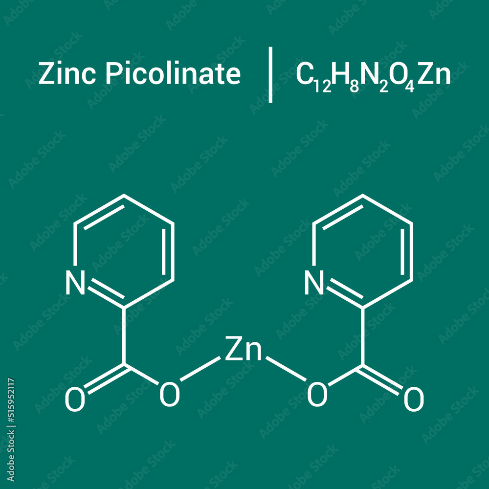 chemical structure of Zinc picolinate (C12H8N2O4Zn) Stock Vector