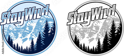 vector keychain with mountain and forest logo label