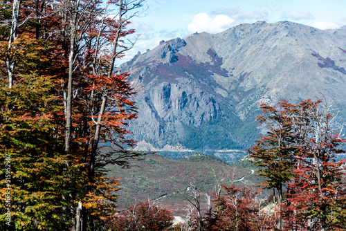 View of the Andes mountains from Cerro Catedral, in Autumn, Bariloche, Argentina photo