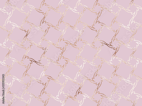 Geometric seamless pattern design with decorative gold shape tiles.
