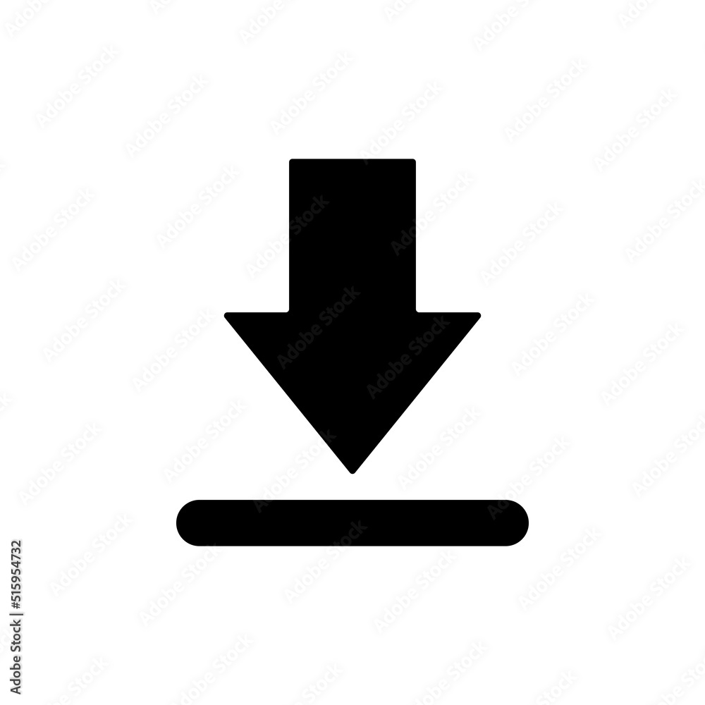 Downloading vector icon, pointing down arrow with line