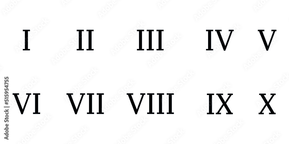 Roman numerals chart vector illustration isolated on white background