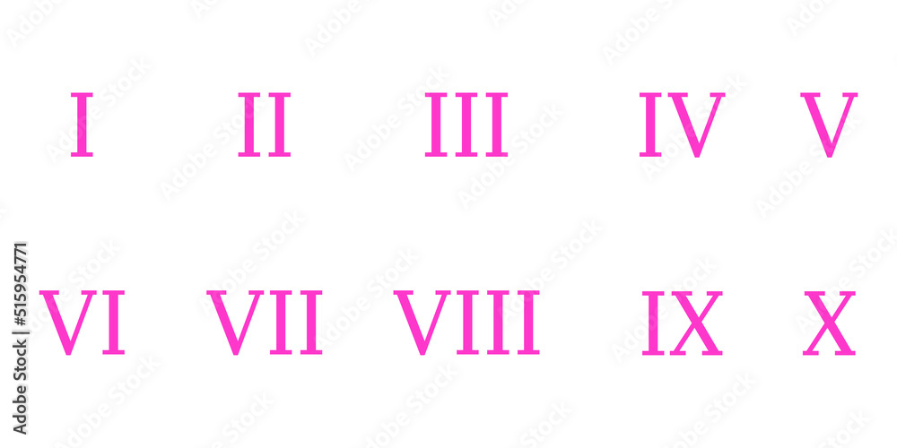 Roman numerals chart vector illustration isolated on white background Roman numerals chart vector illustration isolated on white background
