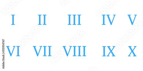 Roman numerals chart vector illustration isolated on white background