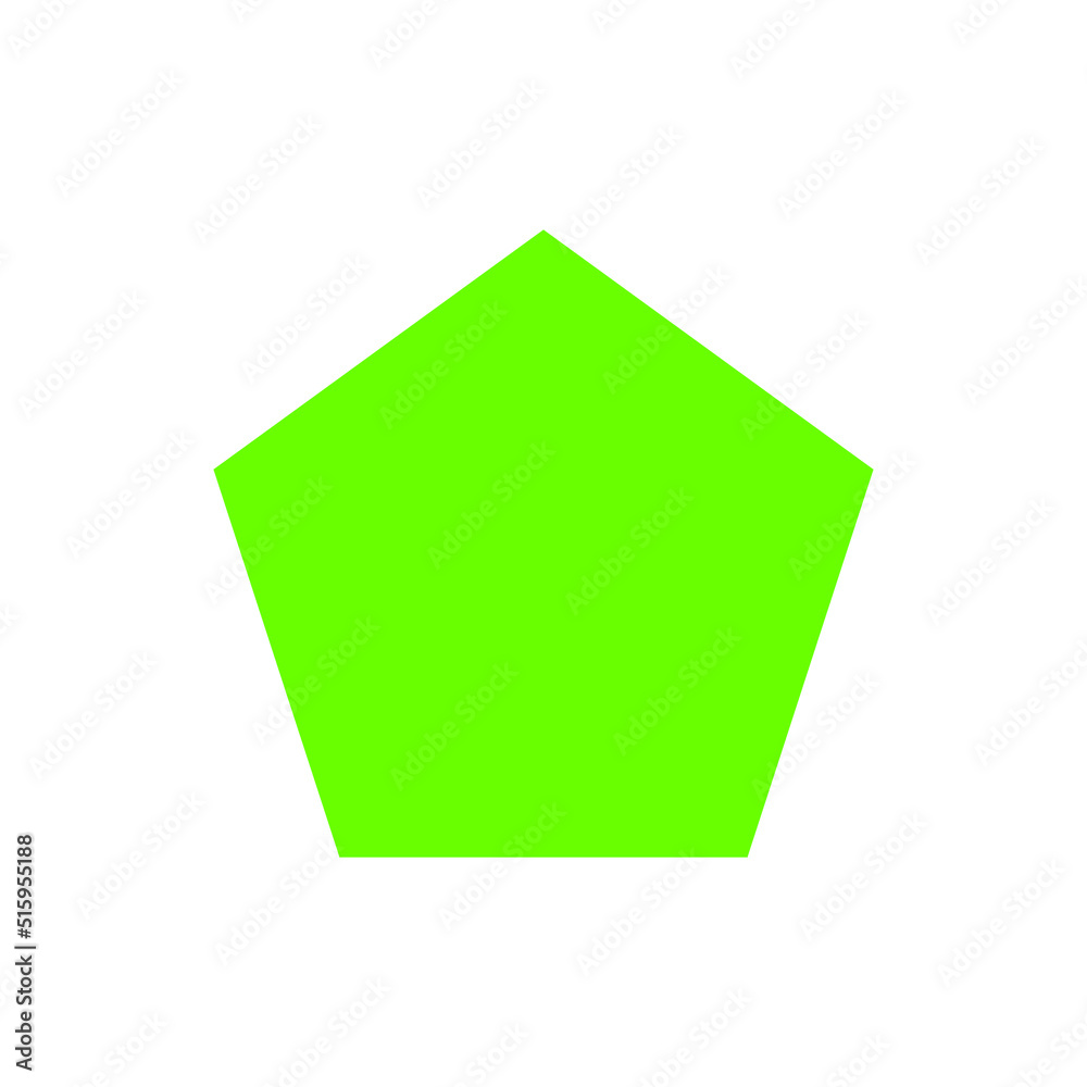 2D pentagon shape in mathematics. Green pentagon shape drawing for kids