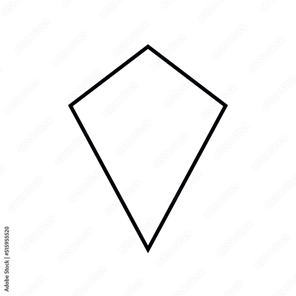 2D kite shape in mathematics. Black kite shape drawing for kids isolated on white background 2D kite shape in mathematics. Black kite shape drawing for kids isolated on white background