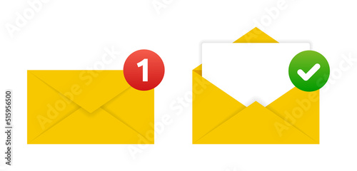 Email notification icon illustration with unread letter envelope and open mail message with checkmark symbol.