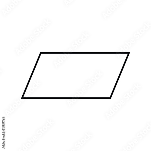 2D parallelogram shape in mathematics. Black parallelogram shape drawing for kids isolated on white background photo
