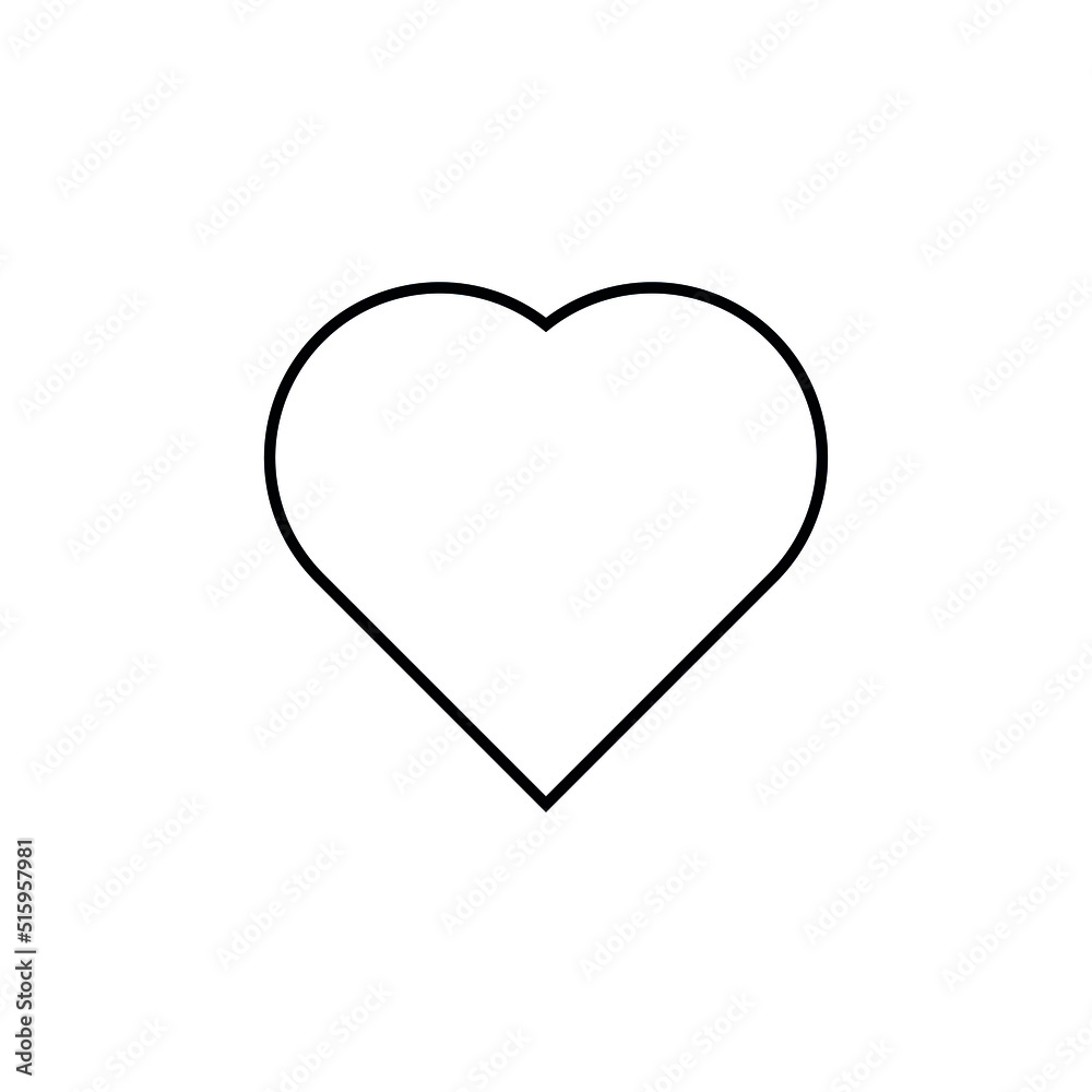 2D heart shape in mathematics. Black heart shape drawing for kids isolated on white background