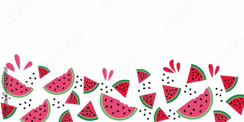 Watermelon decoration background. Summer tropical fruits graphic. Watermelon decorative graphic for summer event design, background, banner and frame. Vector illustration.
