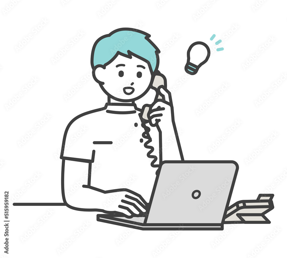 医療従事者が電話対応するイラスト素材