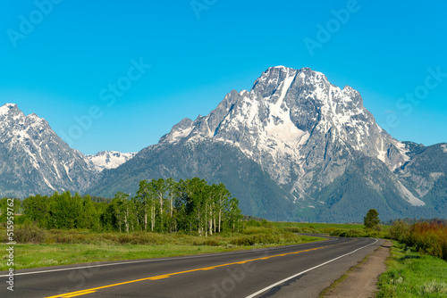 snow mountain and road