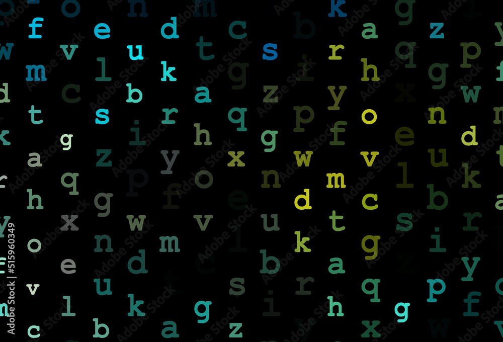 Dark blue, yellow vector background with signs of alphabet. Dark blue, yellow vector background with signs of alphabet.