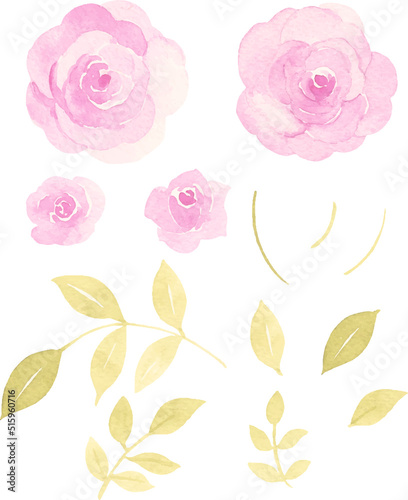 水彩で描いた薔薇のパーツ