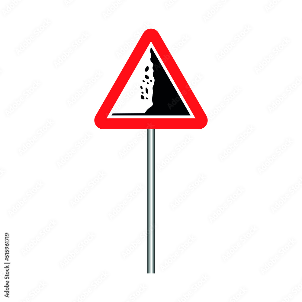 falling rocks sign with pole. traffic sign vector illustration