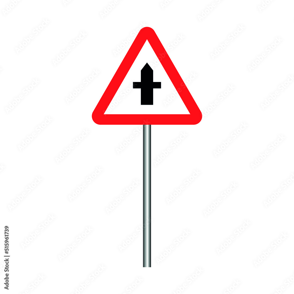 crossroads ahead road sign with pole. traffic sign vector illustration crossroads ahead road sign with pole. traffic sign vector illustration