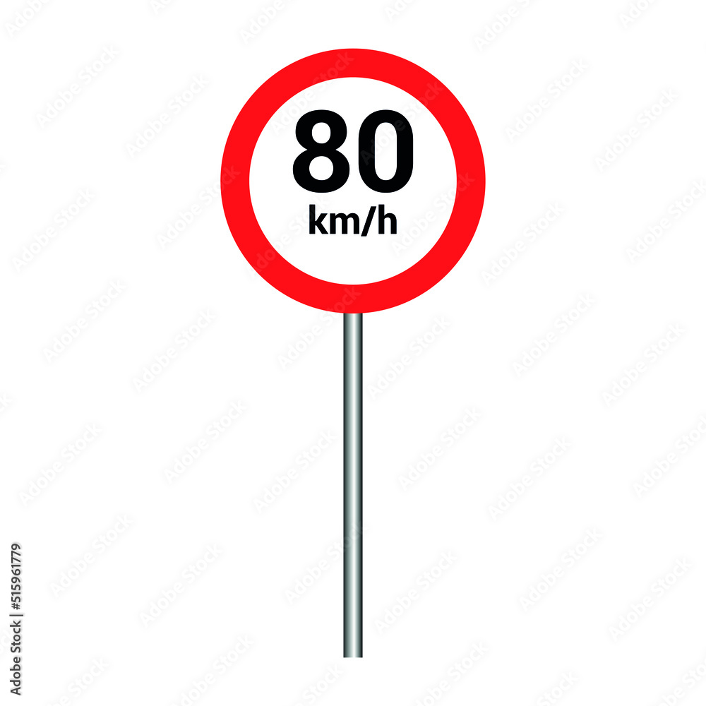 80 kmh speed limit sign with pole. traffic sign vector illustration 80 kmh speed limit sign with pole. traffic sign vector illustration