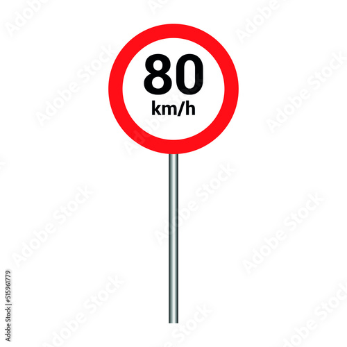 80 kmh speed limit sign with pole. traffic sign vector illustration