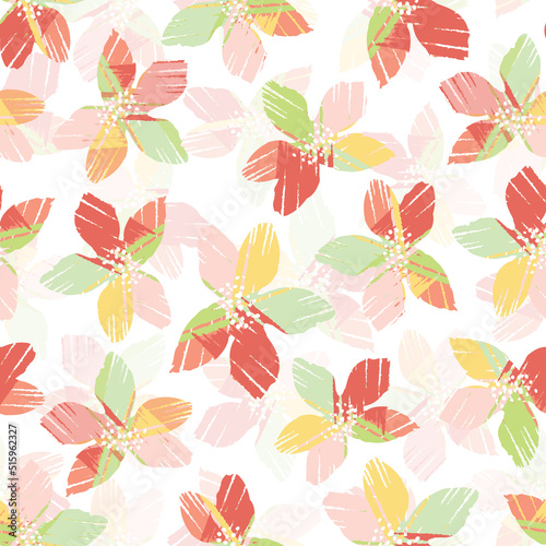 seamless plants pattern background with doodle paint flowers , greeting card or fabric