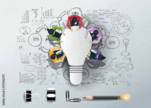 Businessman and Lady Brainstorm Brainstorm for Success with lamp -  Sketch  plan Business  icon various  - Creativity modern Idea and Concept illustration