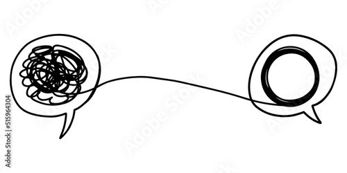 Psychotherapy concept illustration with tangled and untangled on speech bubble. vector illustration.