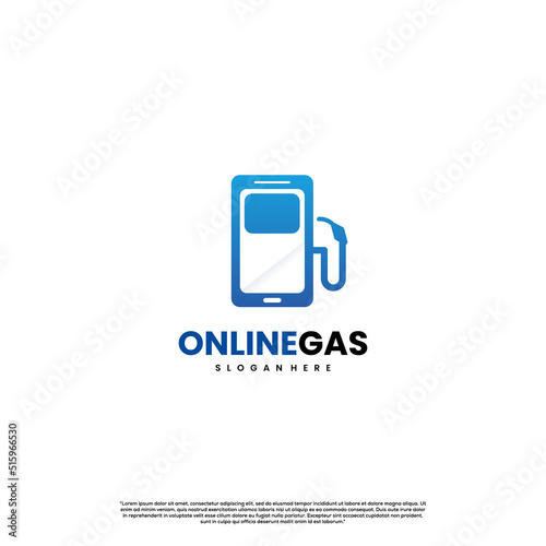 online gas logo design on isolated background, gas pump combine with smartphone logo modern concept