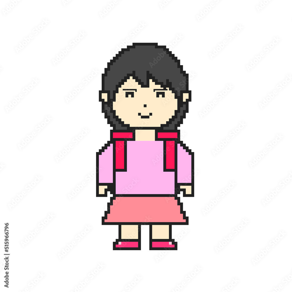 Clip art of pixel art smiling school girl Clip art of pixel art smiling school girl